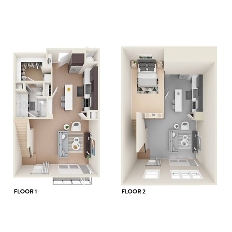 Two images showing the layout of floor 1 and floor 2.